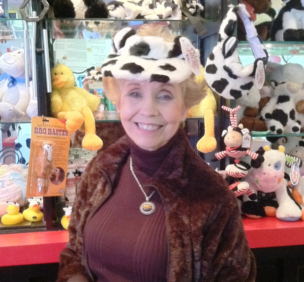 Only Mema could wear a cow visor with such style and grace.